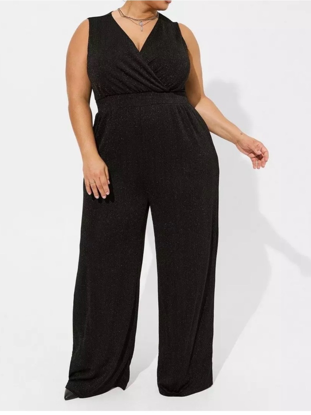 torrid Black Sparkle V-Neck Sleeveless Wide-Leg Jumpsuit